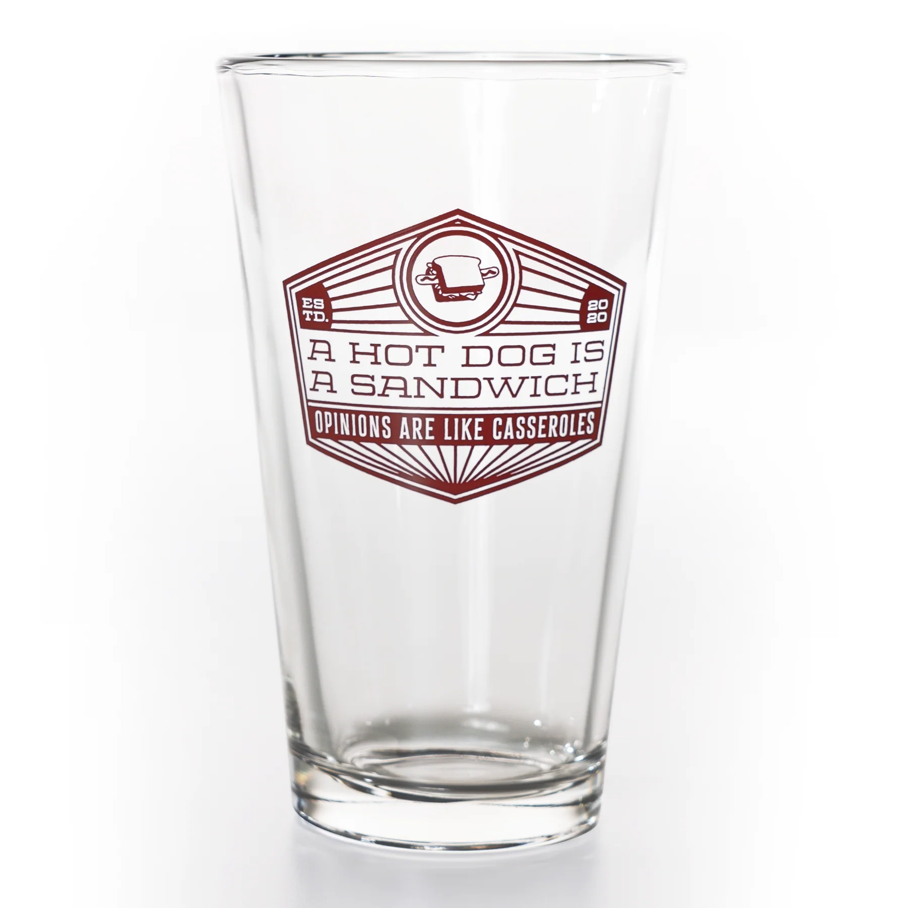 709-emblem-pint-glass-a-hot-dog-is-a-sandwich-1.webp Emblem Pint Glass (A Hot Dog is a Sandwich)